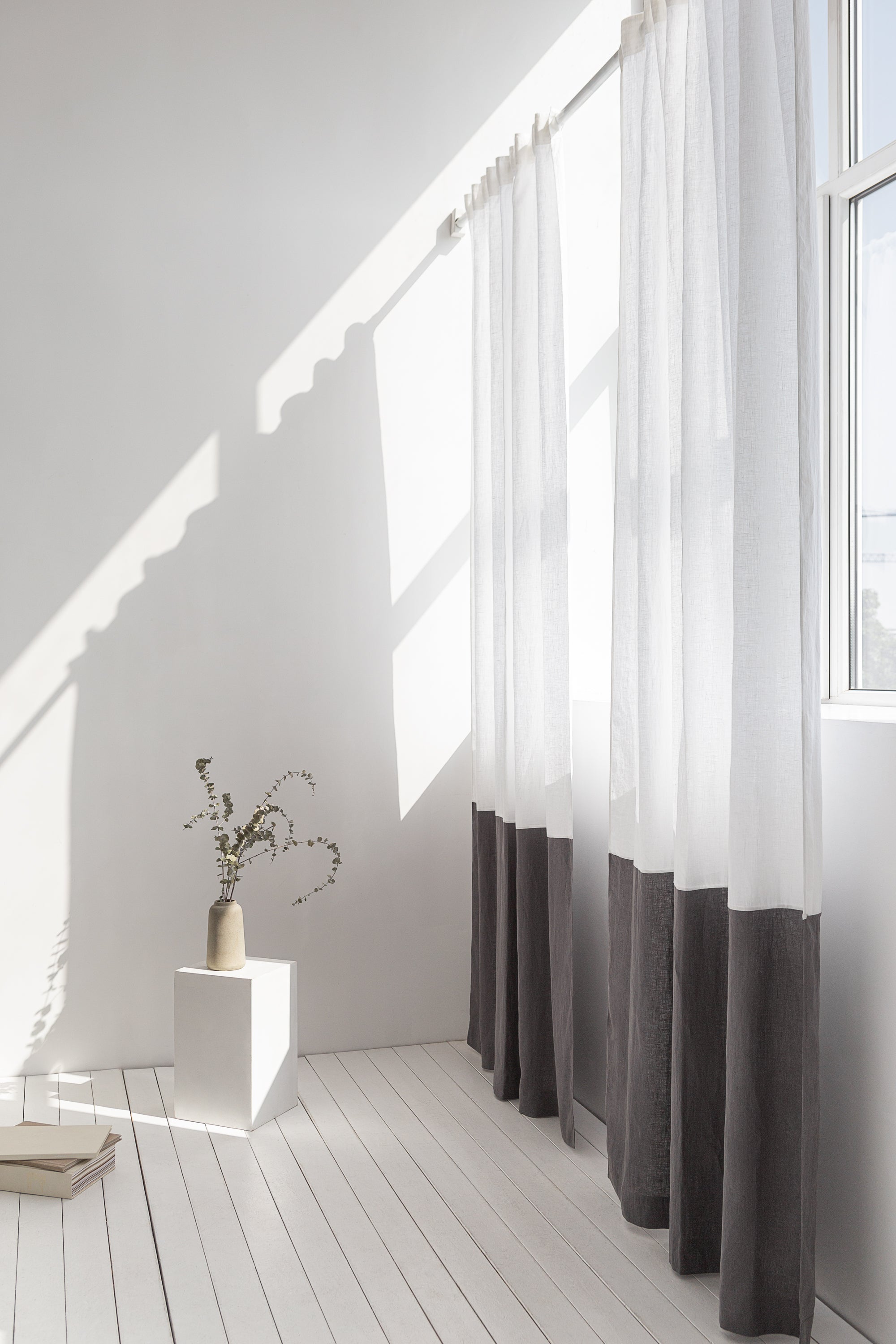 Bi-Tone Linen Drapes in Snow & Dove with Tape Closure