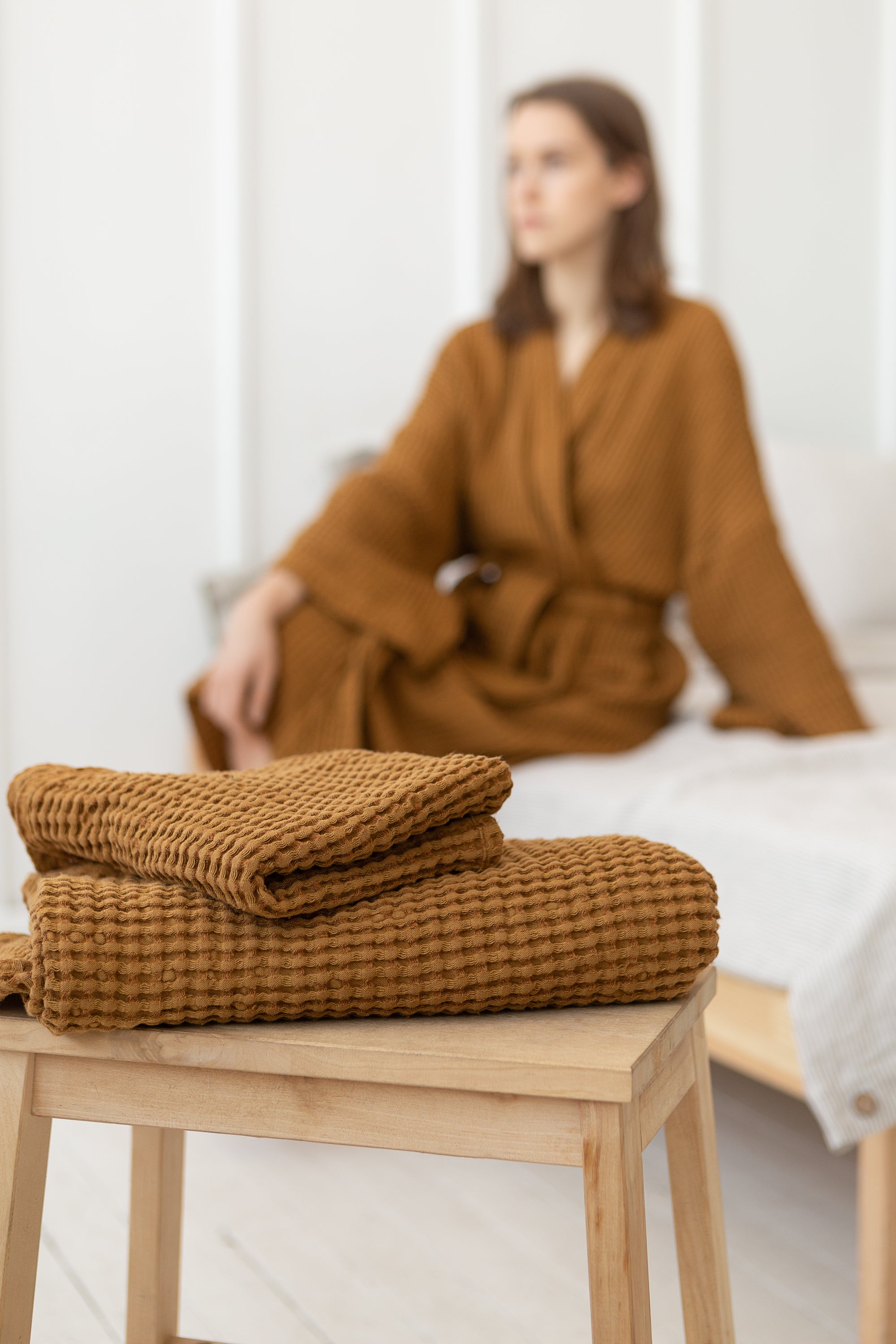 Amber Waffle Linen Body Towel – Textured Elegance
